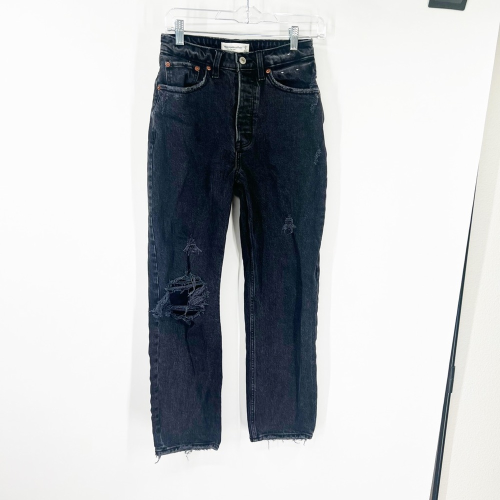 Abercrombie & Fitch Curve Love High Rise Distressed Button Fly Jeans Black